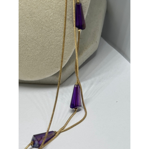 Charming Charlie Purple Glass Gold Tone Chain Opera Necklace - Picture 9 of 10